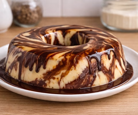 Pudim mesclado de Ninho com Chocolate - Imagem via Chatgpt