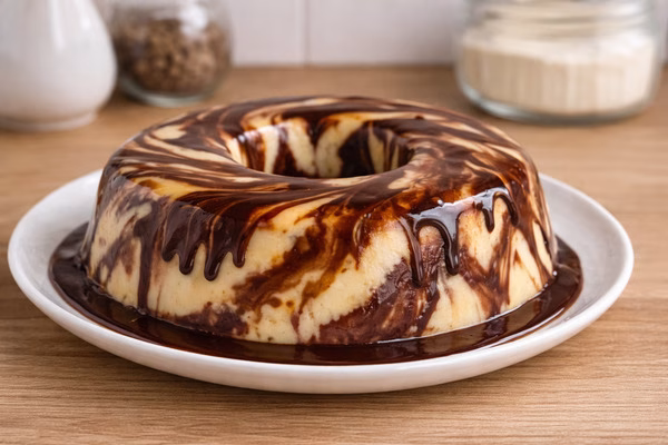 Pudim mesclado de Ninho com Chocolate - Imagem via Chatgpt