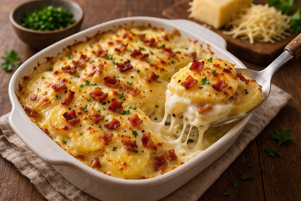 batata gratinada com bacon e queijo - Imagem via chatgpt