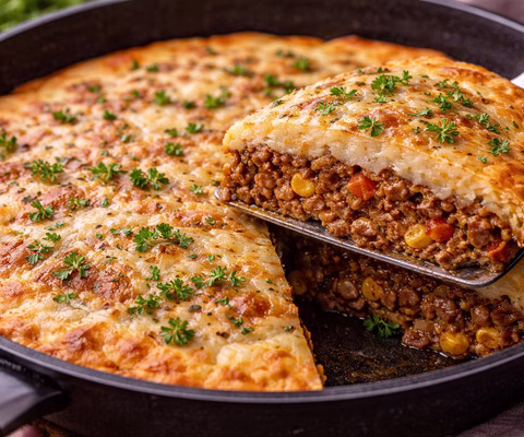 torta de carne moída na frigideira imagem via chatgpt