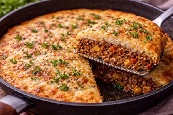 torta de carne moída na frigideira imagem via chatgpt
